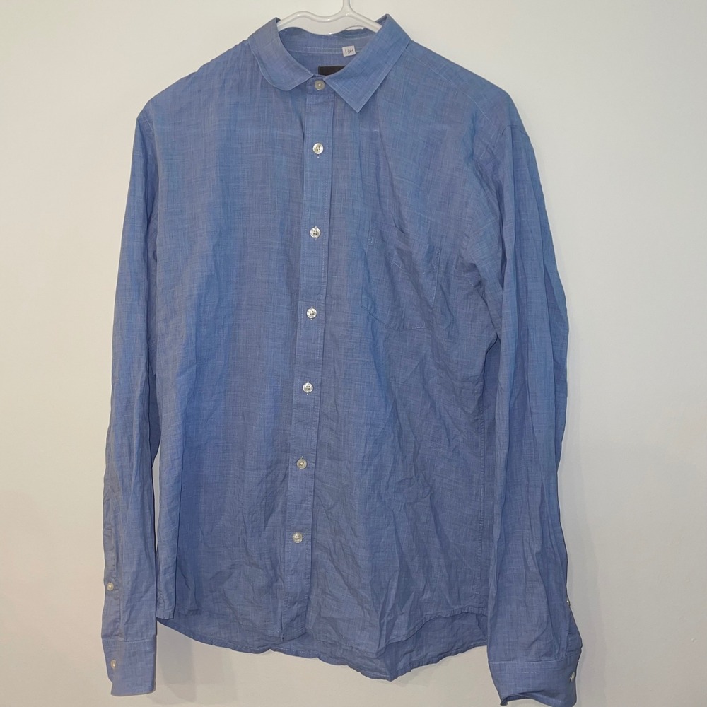 Vince Mens Blue Long Sleeve‎ Button Down Shirt Italian Fabric Cotton Size M